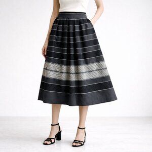 Vintage Chaus Grey Geometric Print Ethnic Style Midi Skirt S